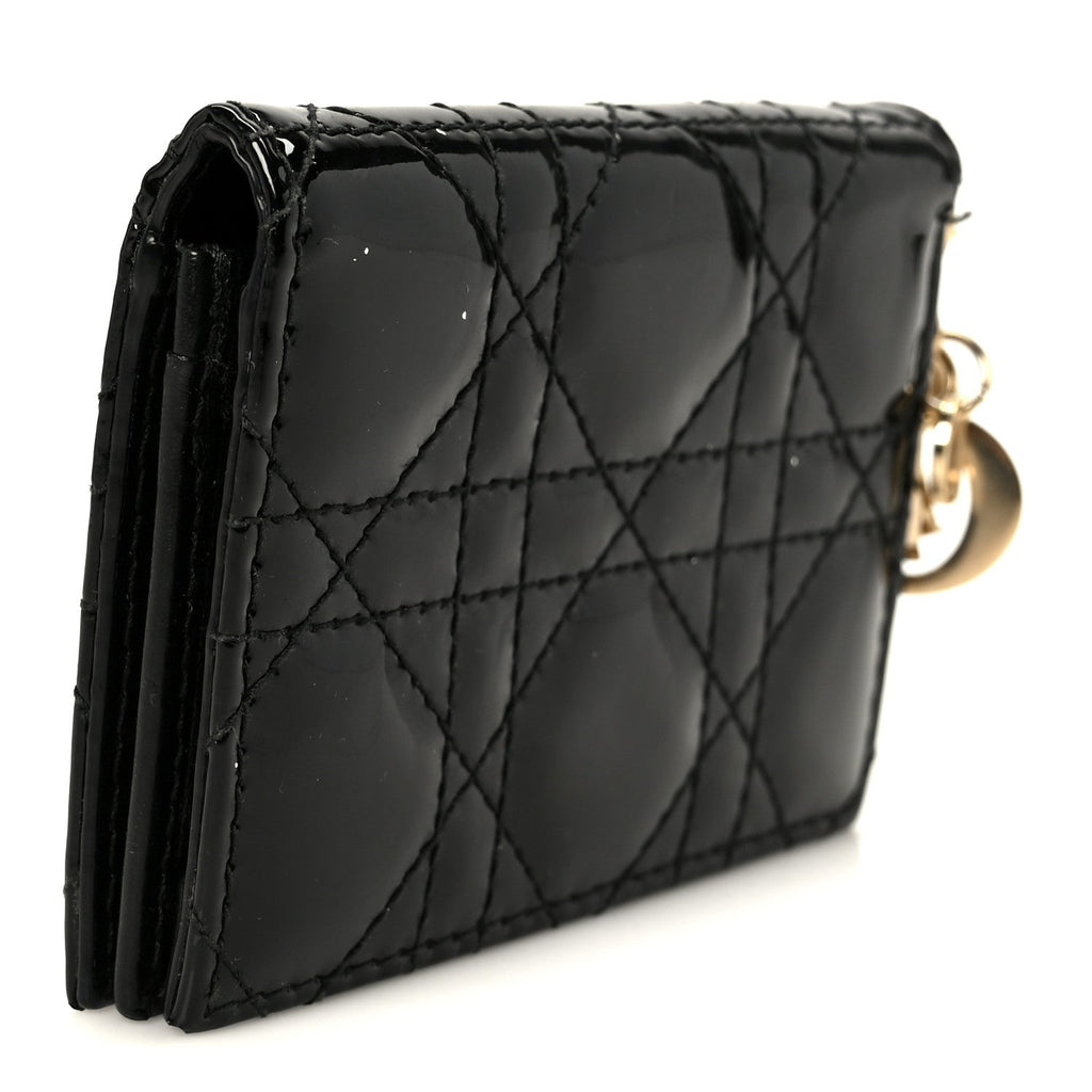 Patent Cannage Small Lady Dior Flap  Holder Black