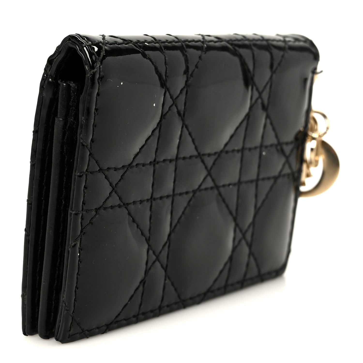 Patent Cannage Small Lady Dior Flap  Holder Black
