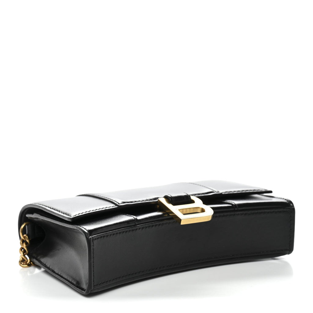 Shiny Box Calfskin Hourglass Chain Bag Black