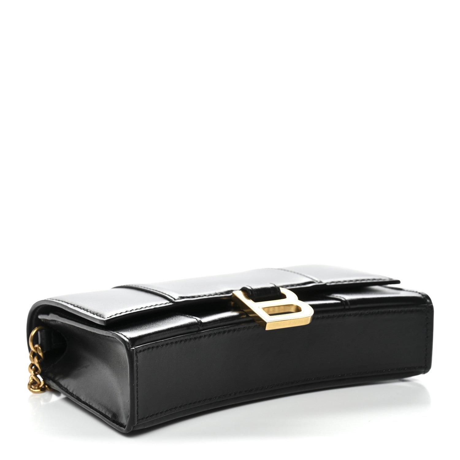 Shiny Box Calfskin Hourglass Chain Bag Black