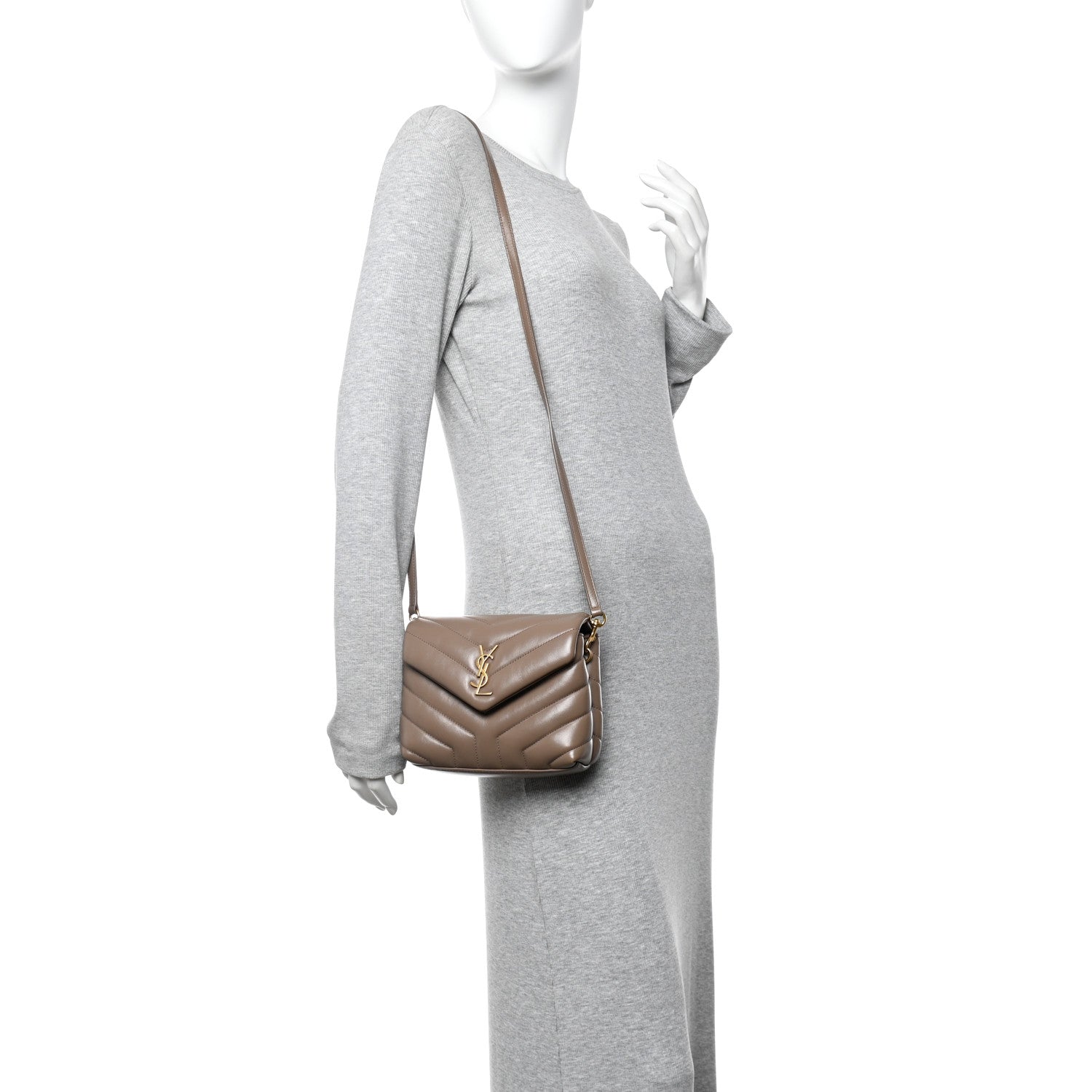 Calfskin Y Quilted Monogram Toy Loulou Crossbody Bag Taupe