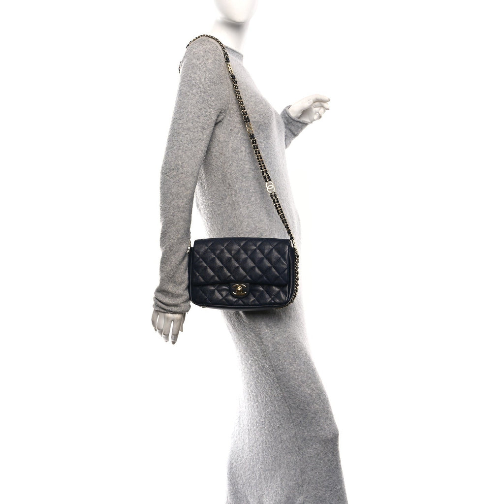 Caviar Quilted Small CC You Flap Navy