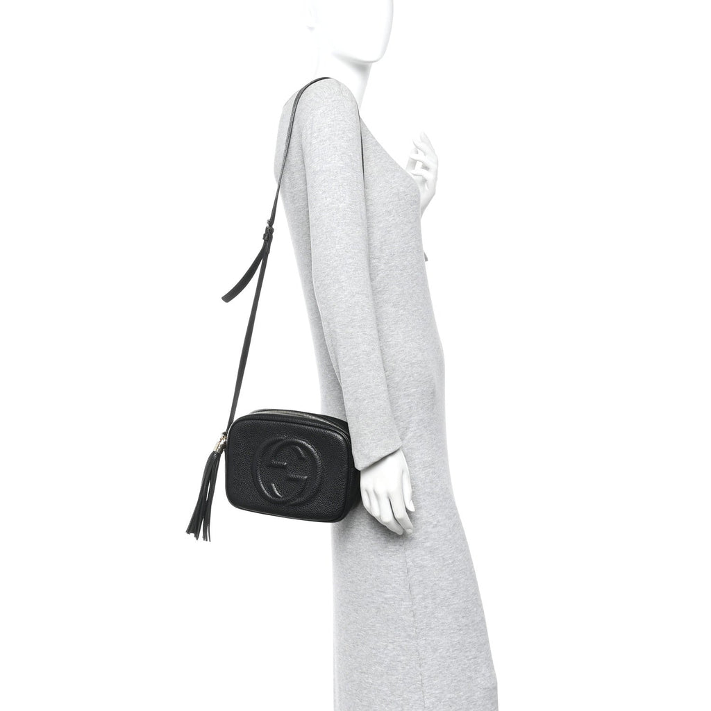 Pebbled Calfskin Small Soho Disco Bag Black