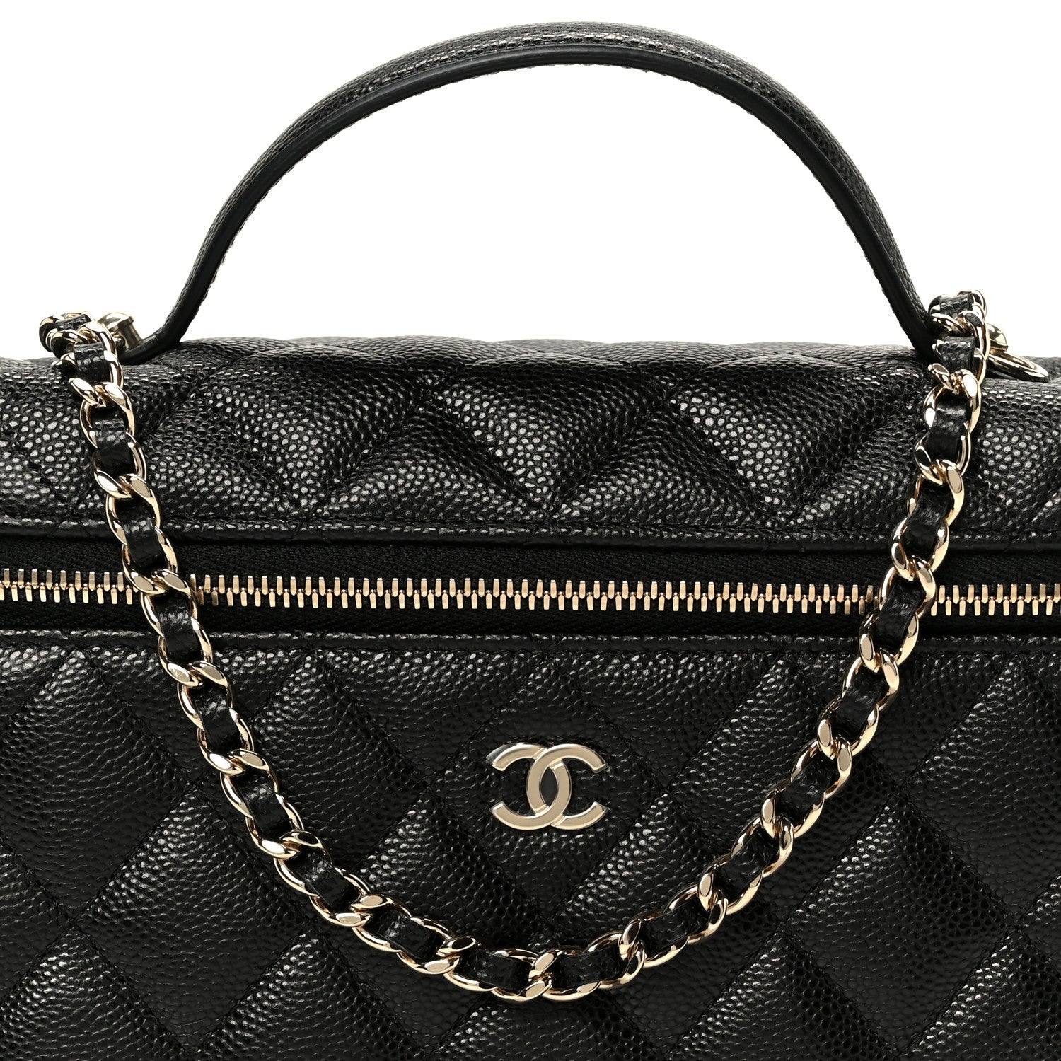 Caviar Quilted Top Handle Slim Vanity With Chain Black