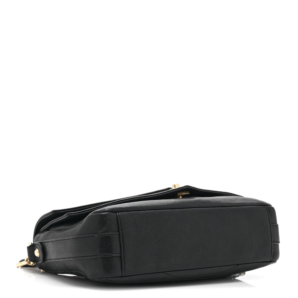 Sheepskin Chevron Quilted Mini Double Chevron Flap Black