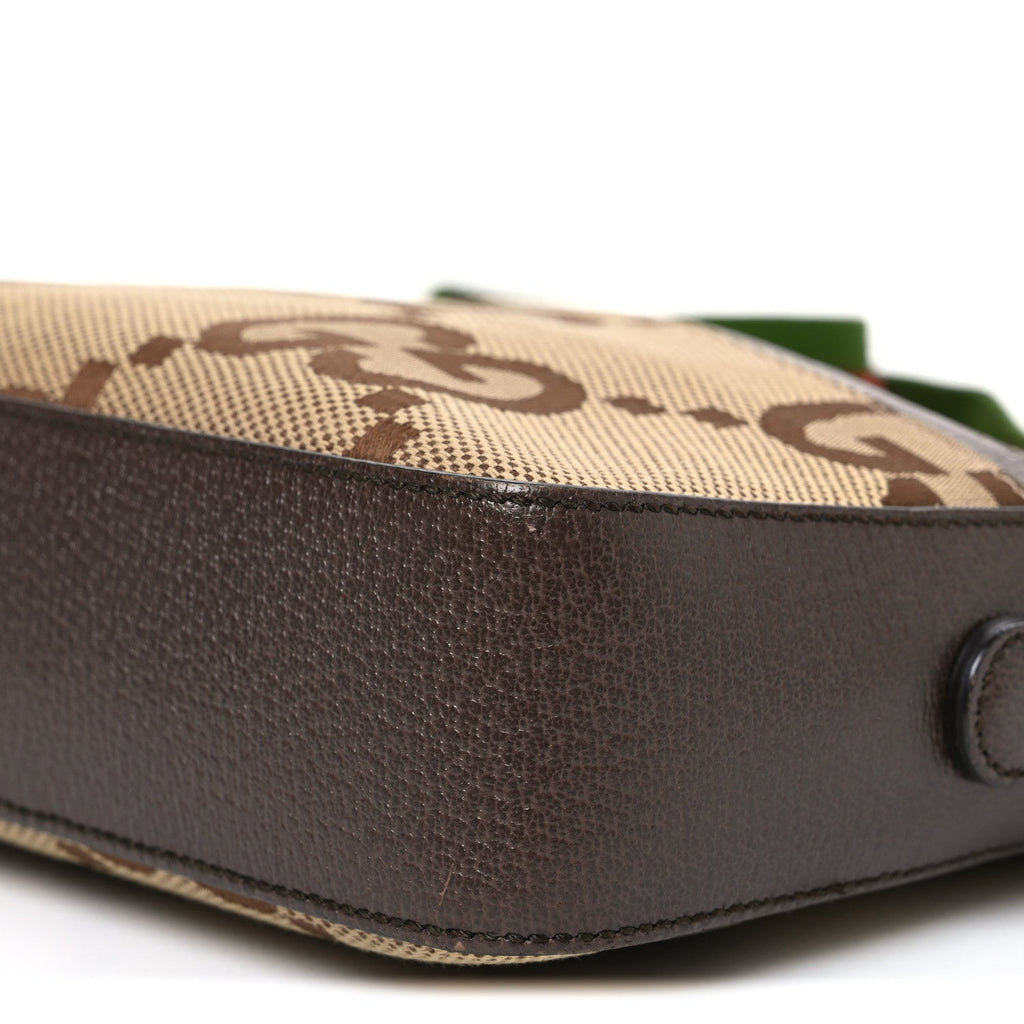 Monogram Jumbo GG Textured Dollar Calfskin Web Messenger Shoulder Bag Camel Ebony New Acero