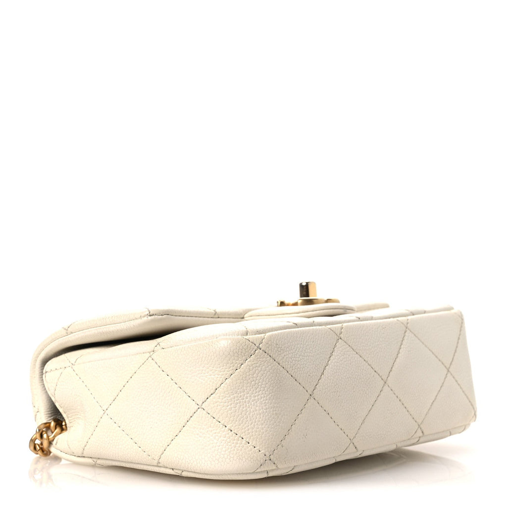 Caviar Quilted Mini Sweetheart Flap White