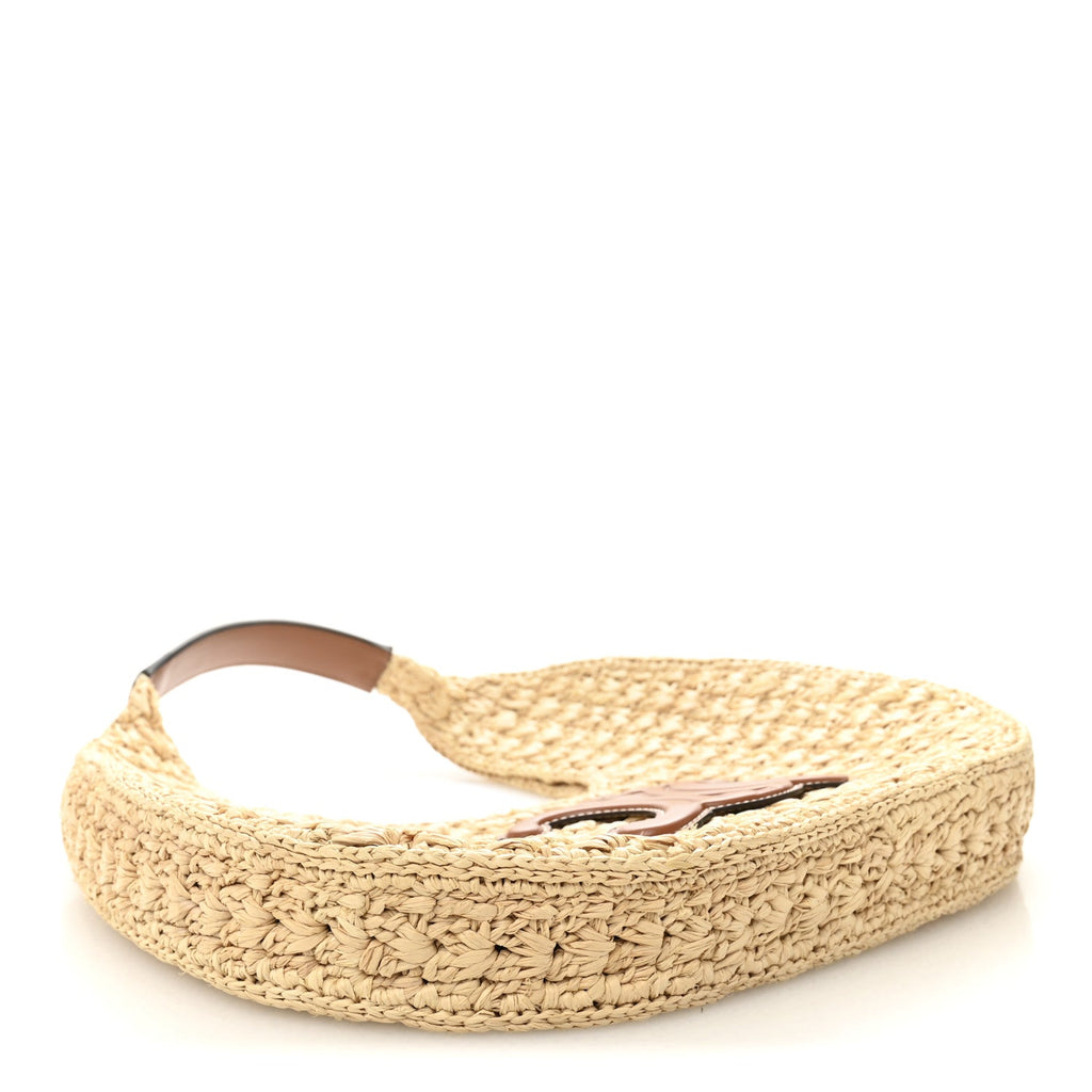 Raffia Calfskin Triomphe Panier Hobo Bag Natural Tan