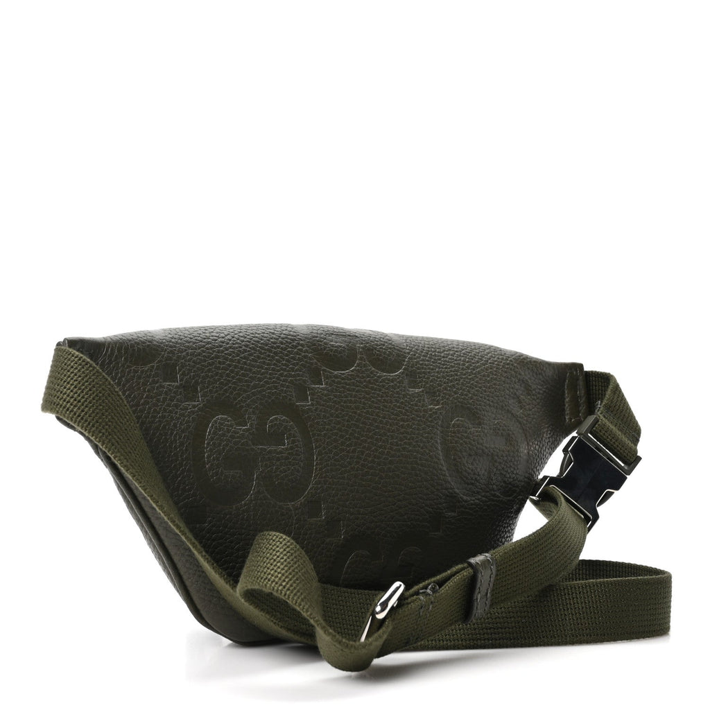 Piuma Calfskin Jumbo GG Embossed Small Belt Bag Dark Green