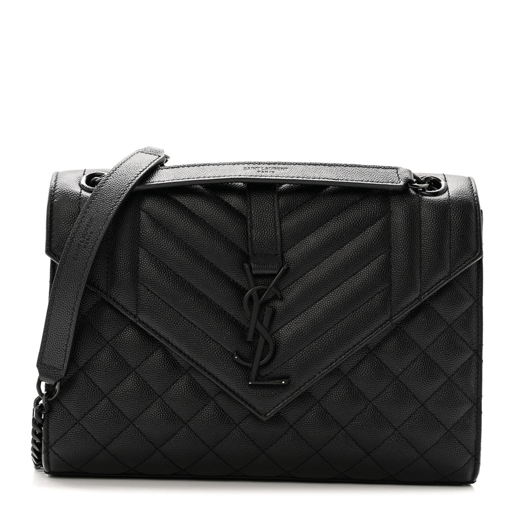 Grain De Poudre Textured Mixed Matelasse Triquilt Medium Monogram Monochrome Satchel Black