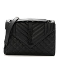 Grain De Poudre Textured Mixed Matelasse Triquilt Medium Monogram Monochrome Satchel Black