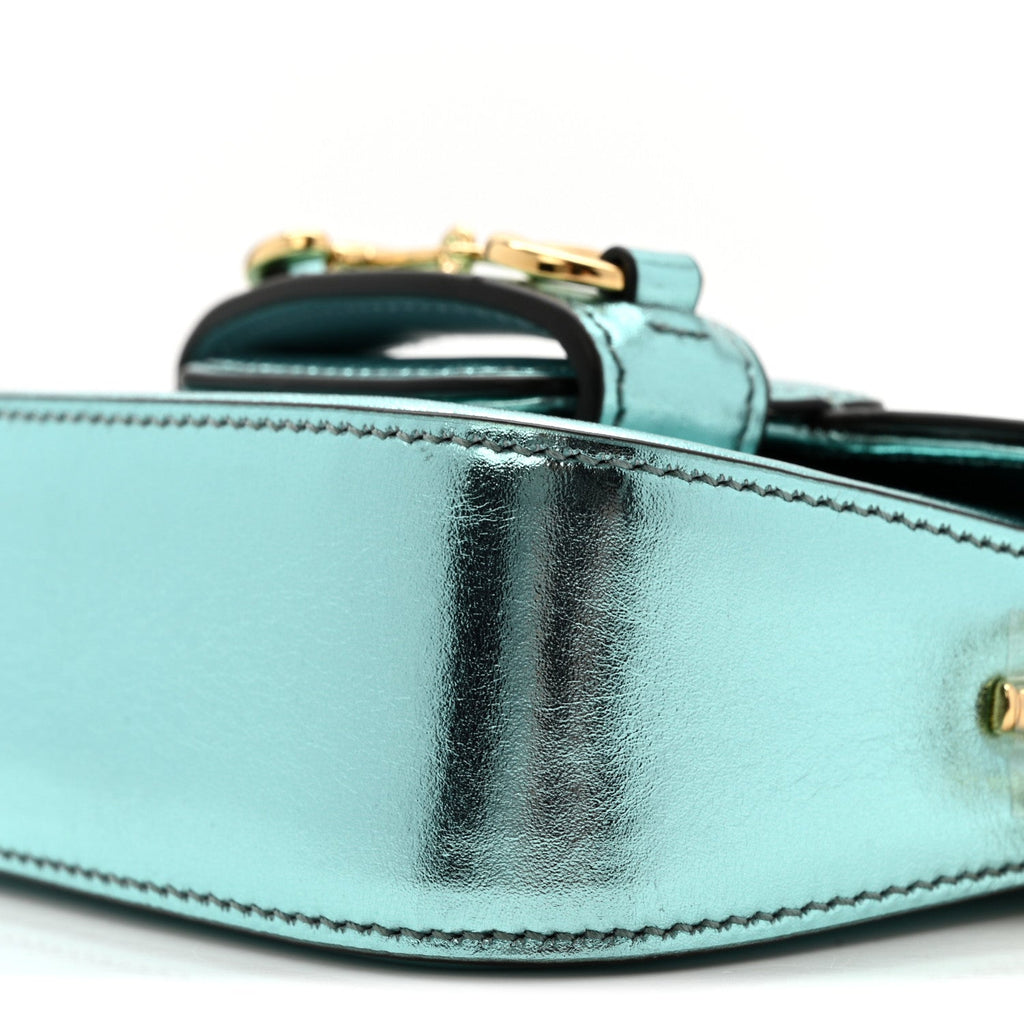 Metallic Calfskin Super Mini Horsebit 1955 Shoulder Bag Light Blue