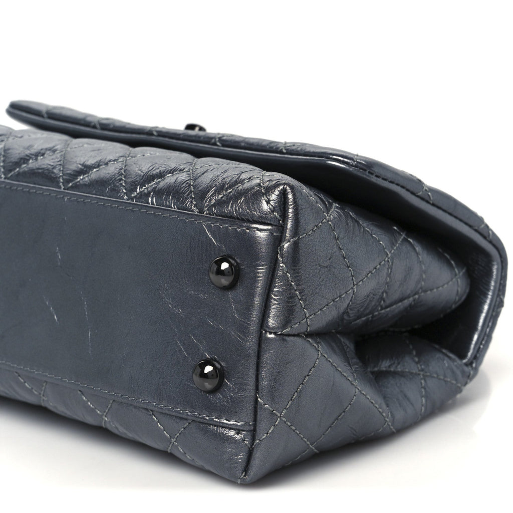 Metallic Aged Calfskin Quilted Mini Coco Handle Flap Charcoal
