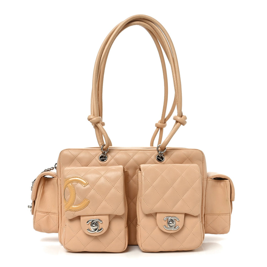Calfskin Quilted Small Cambon Multipocket Reporter Beige