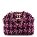 Tweed Quilted Mini Clutch With Chain Purple