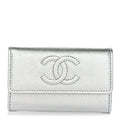 Metallic Caviar Timeless CC Flap  Holder Silver