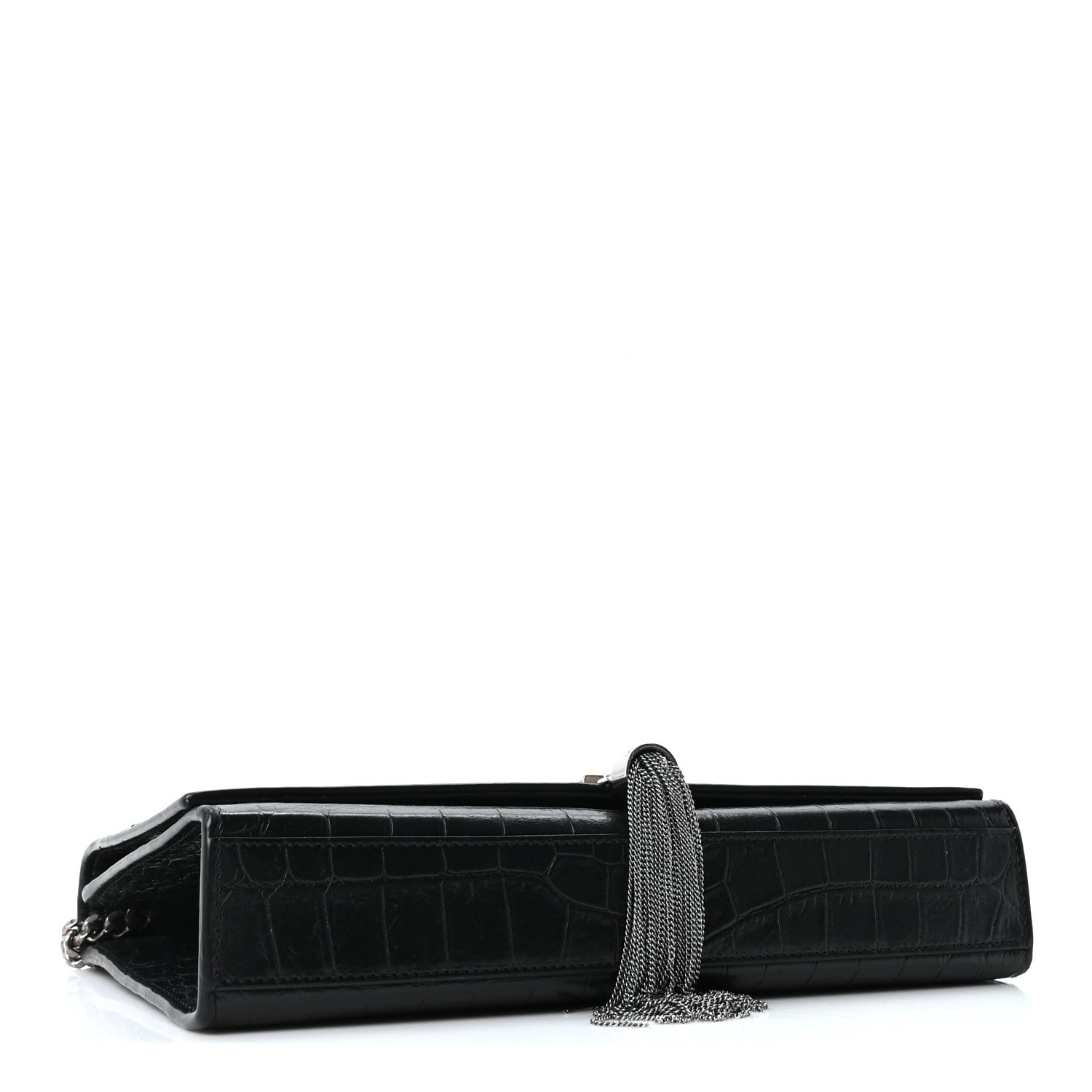 Calfskin Crocodile Embossed Medium Classic Monogram Kate Tassel Satchel Black
