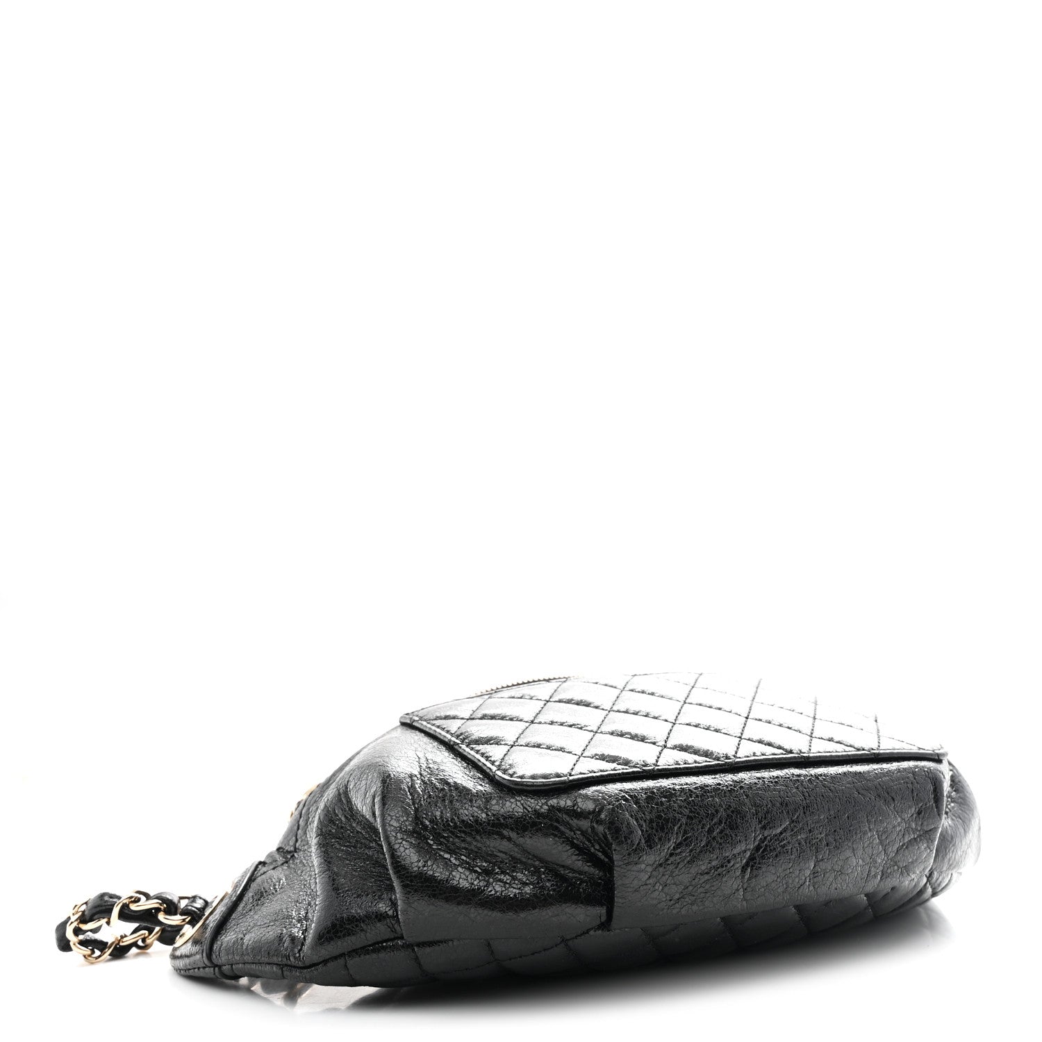 Crumpled Glazed Lambskin Quilted Waist Bag Fanny Pack Black