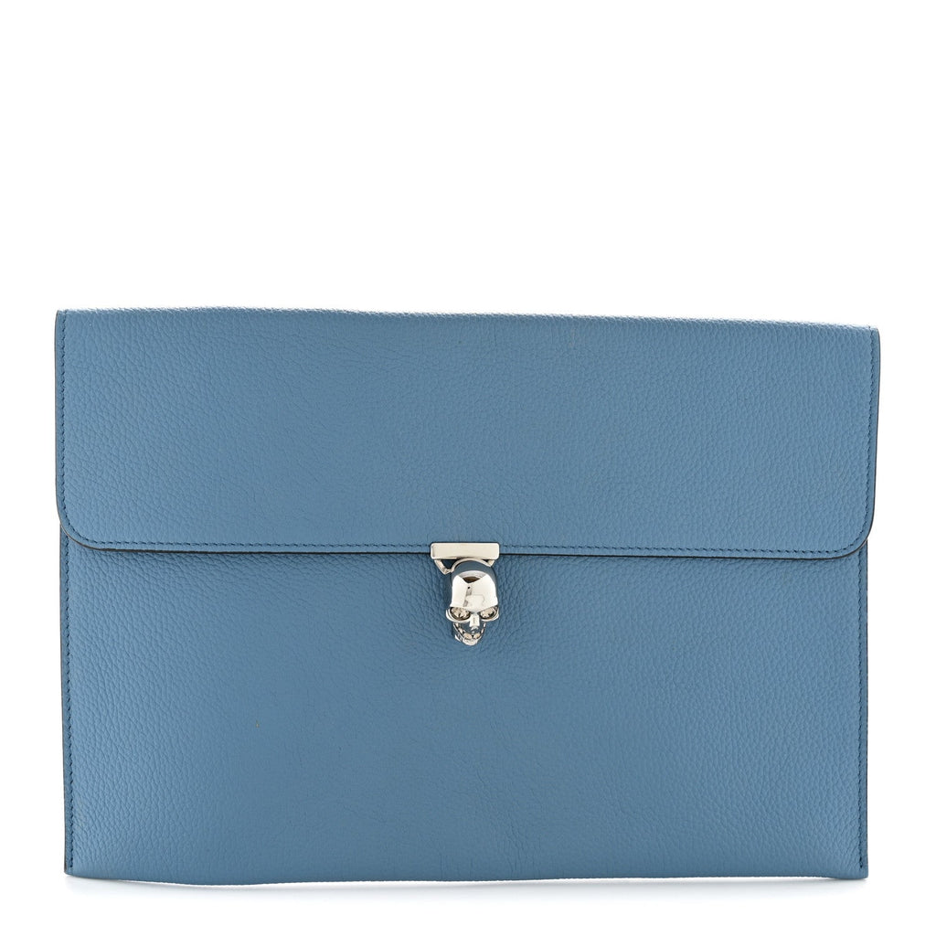 Calfskin Skull Envelope Clutch Blue