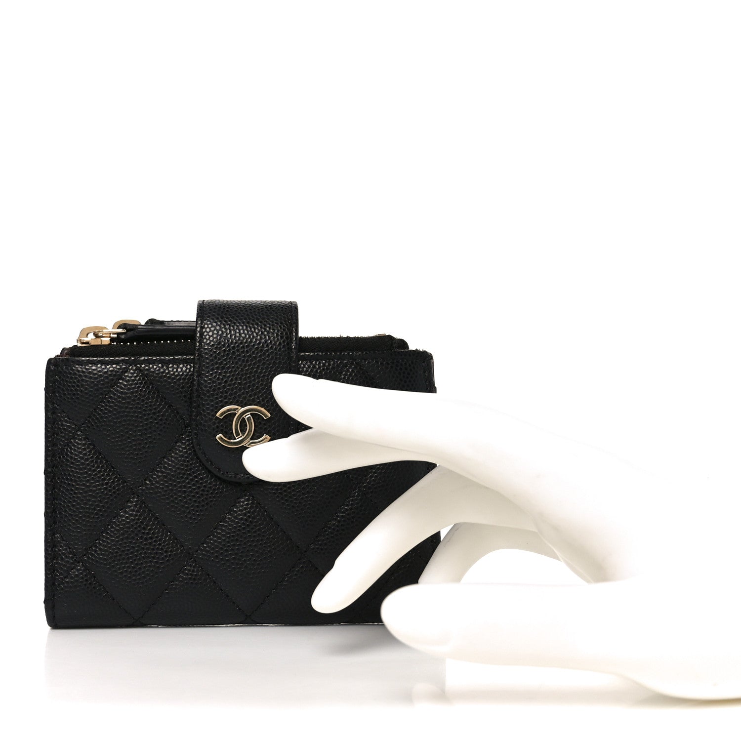 Caviar Quilted Compact Zipped Pocket Wallet Black