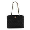 Caviar Quilted Small Shopping Tote Black