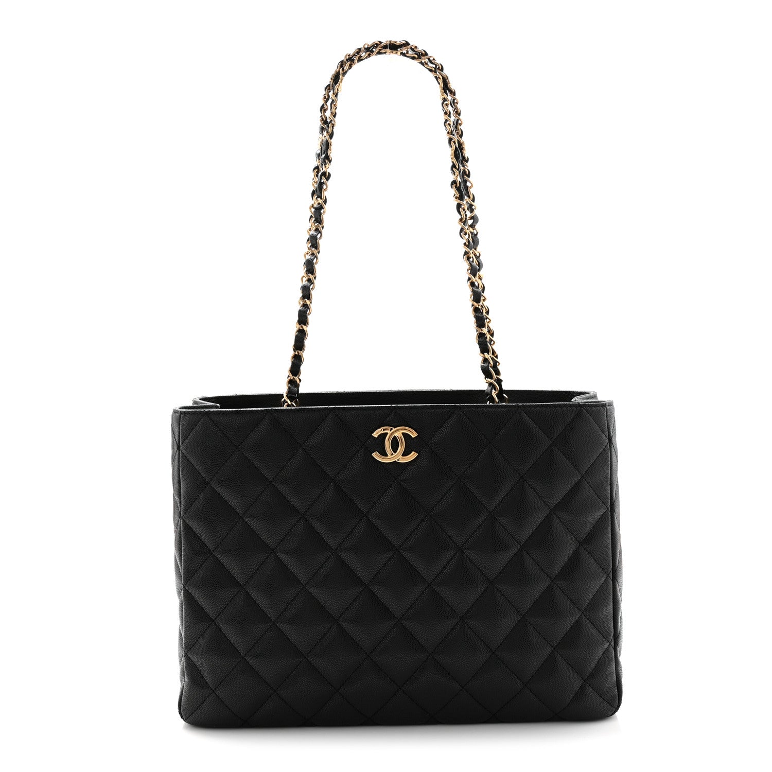 Caviar Quilted Small Shopping Tote Black