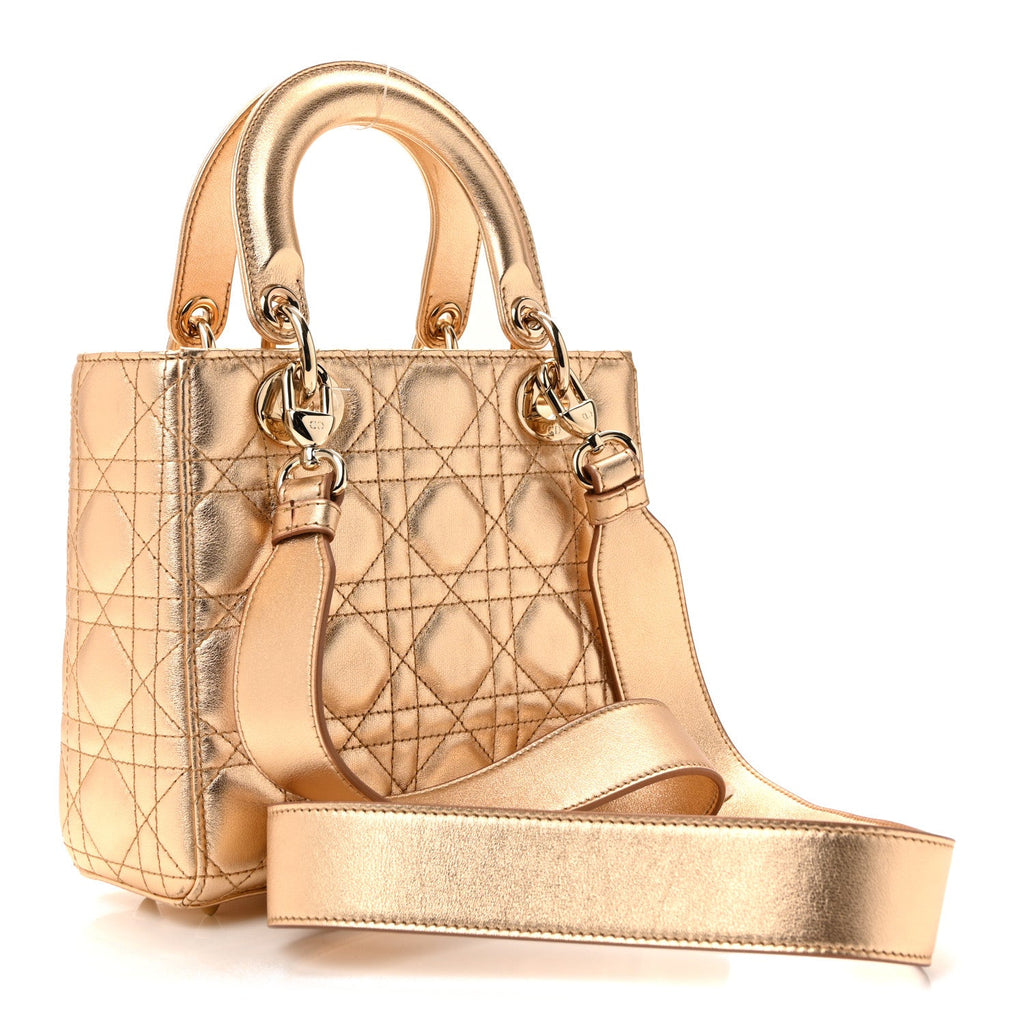 Metallic Lambskin Cannage Small My ABCDior Lady Dior Rose Gold