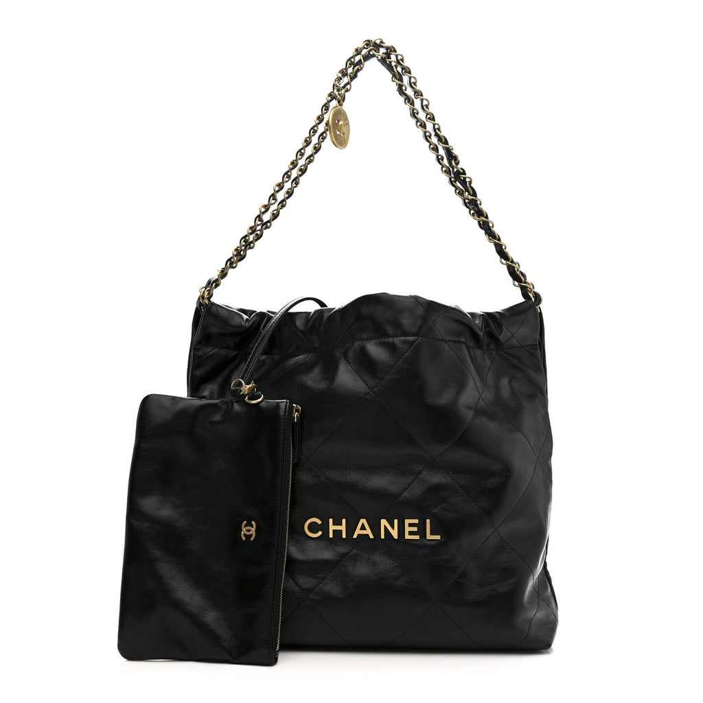 Shiny Calfskin Quilted Small Chanel 22 Black