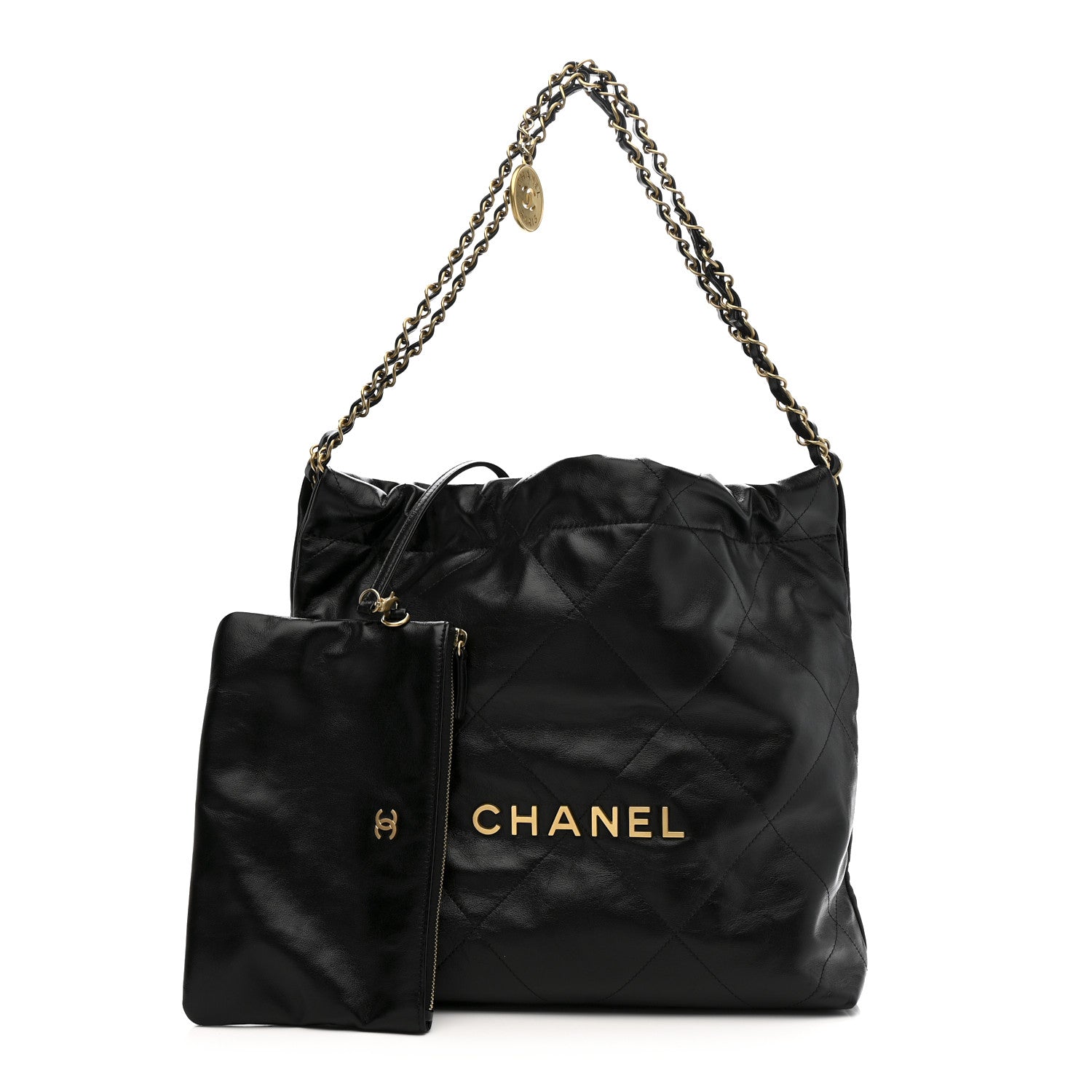 Shiny Calfskin Quilted Small Chanel 22 Black