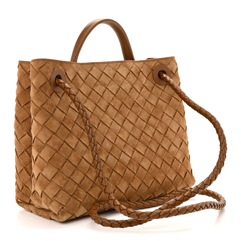 Suede Intrecciato Small Andiamo Shoulder Bag Amber