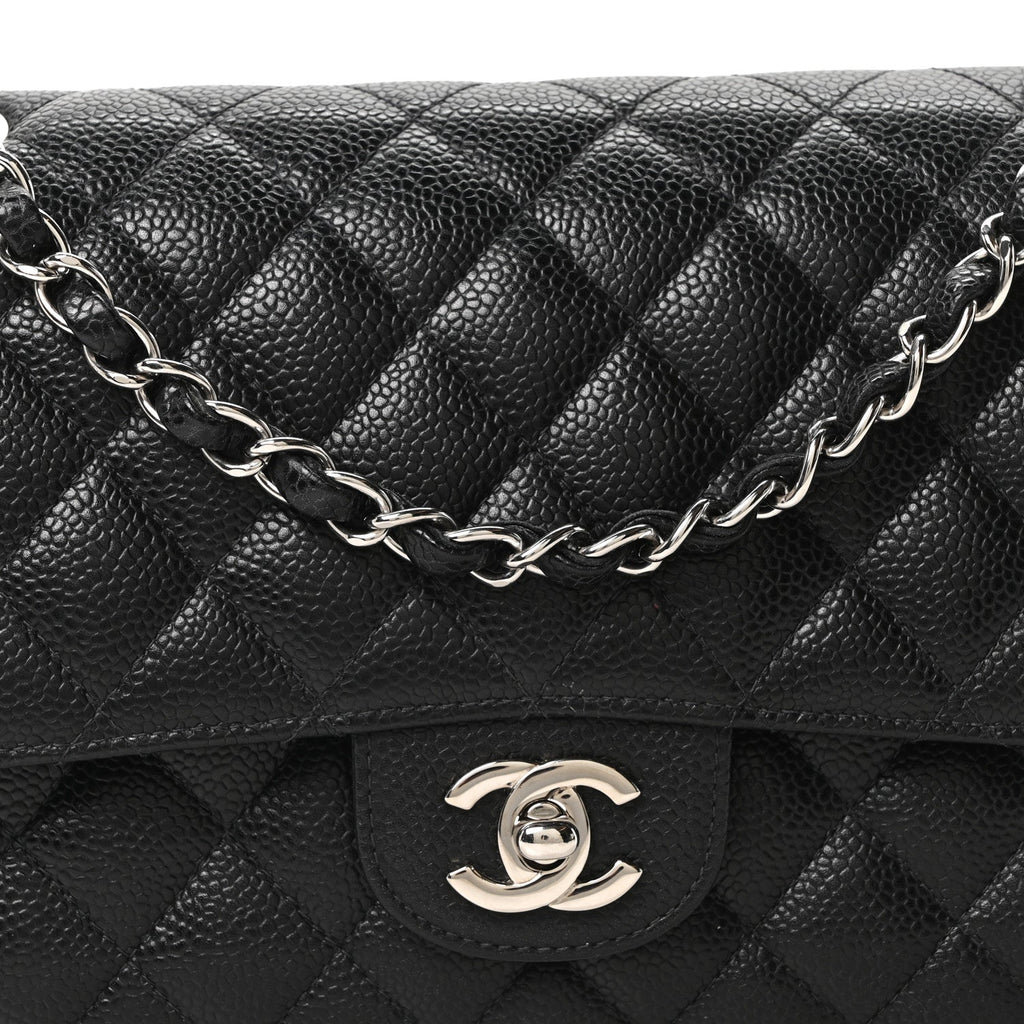 Caviar Quilted Medium Double Flap Black