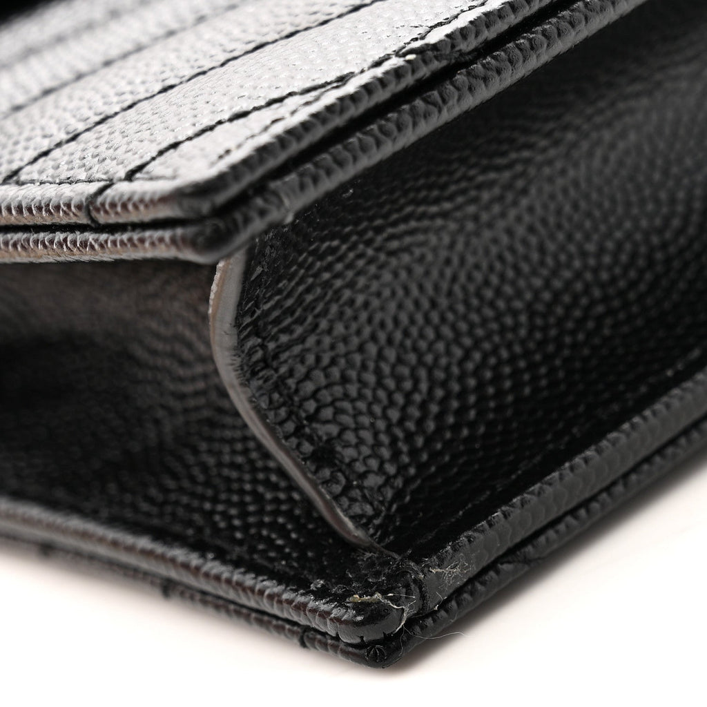 Grain De Poudre Matelasse Chevron Monogram Envelope Chain Wallet Black
