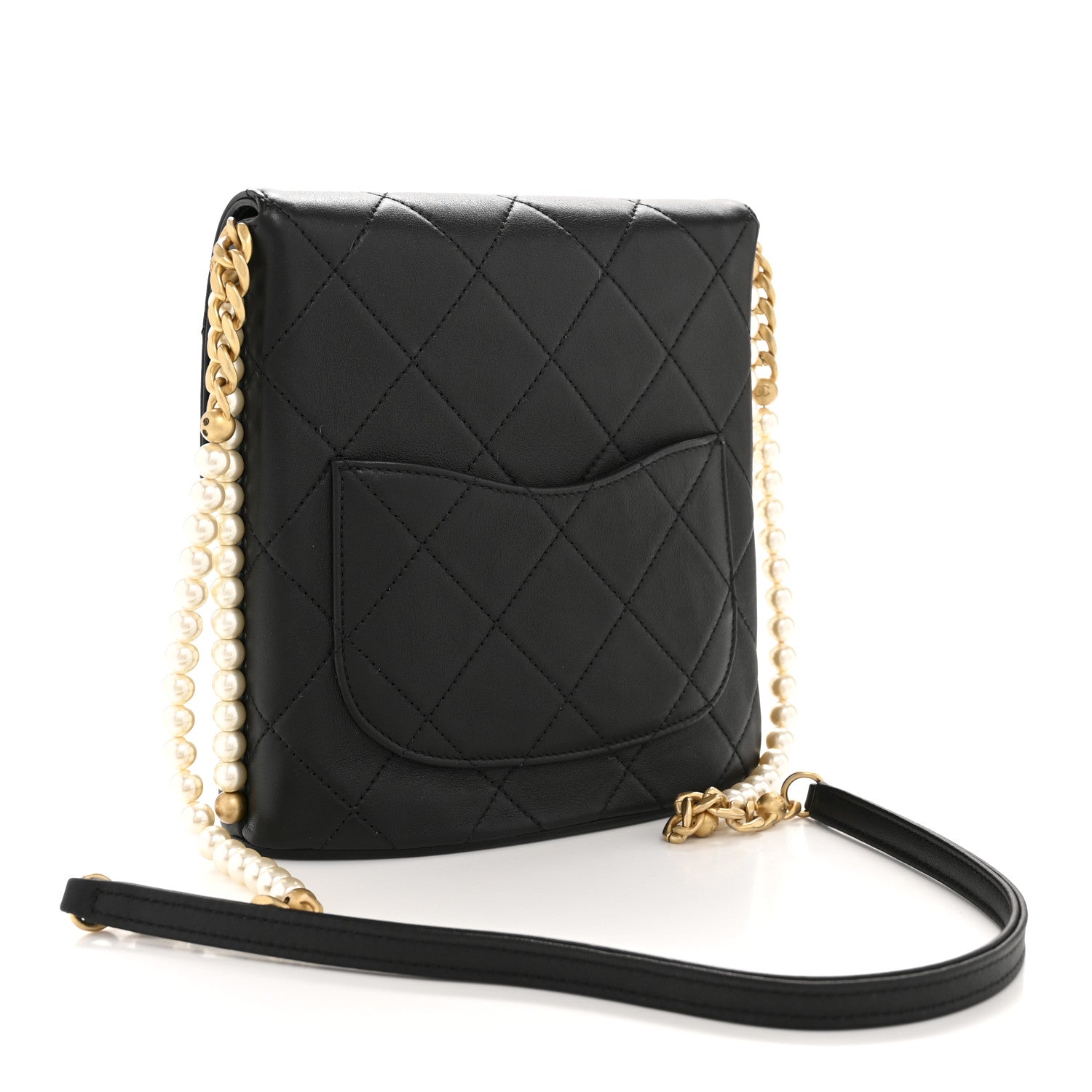 Calfskin Quilted Pearl Small About Pearls Hobo Bag Black