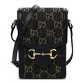Jacquard Black Denim GG Monogram Textured Dollar Calfskin Mini Horsebit 1955 Crossbody Bag Black Ivory