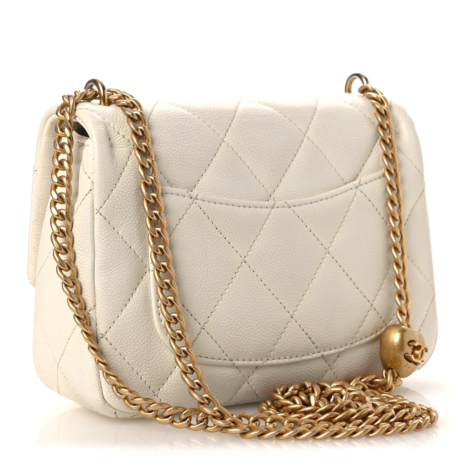 Caviar Quilted Mini Sweetheart Flap White
