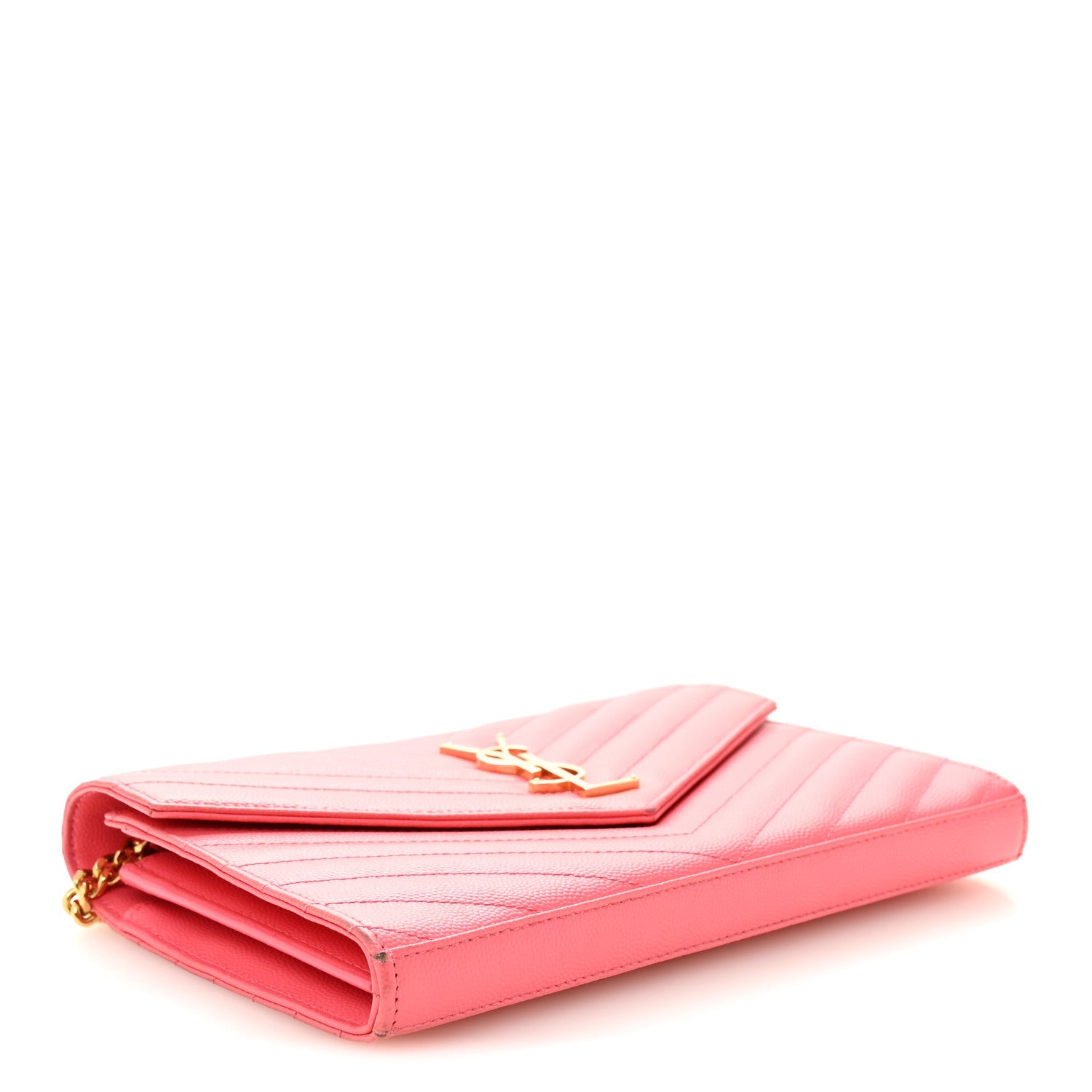 Grain De Poudre Matelasse Chevron Monogram Chain Wallet Rose Clair
