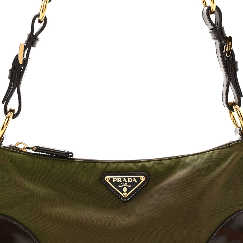 Tessuto Nylon Soft Calf Shoulder Bag Green Brown