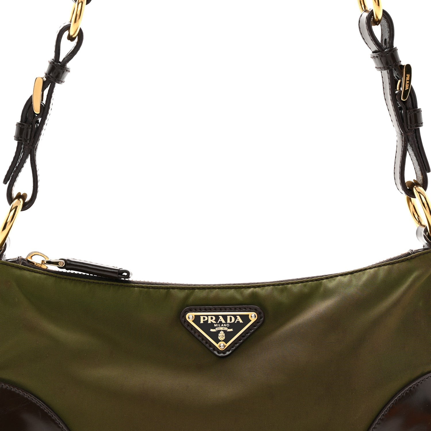Tessuto Nylon Soft Calf Shoulder Bag Green Brown