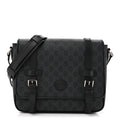 GG Supreme Monogram Textured Dollar Calfskin Retro Interlocking G Flap Messenger Bag Black
