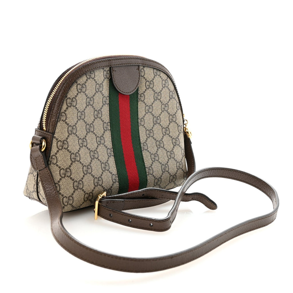 GG Supreme Monogram Textured Dollar Calfskin Web Small Ophidia Dome Shoulder Bag Beige Ebony New Acero
