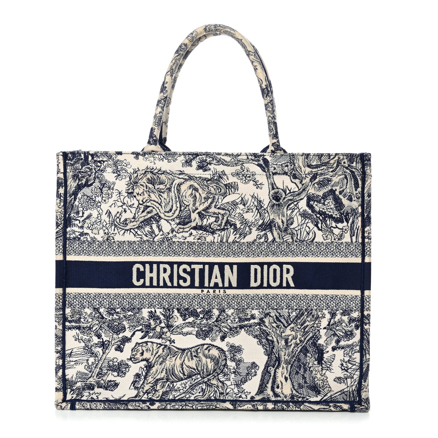 Canvas Embroidered Large Dioriviera Toile De Jouy Book Tote Blue