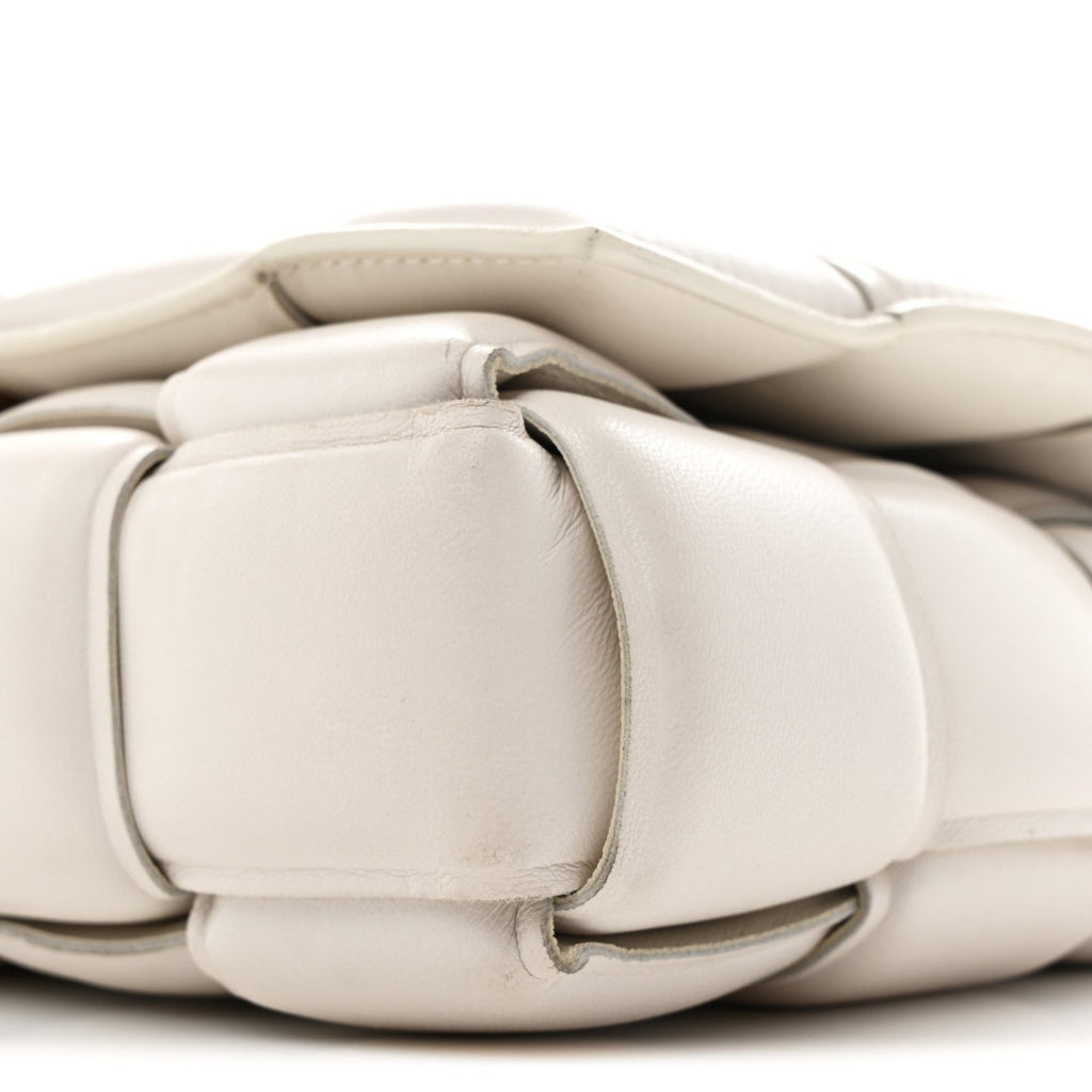 Lambskin Maxi Intreccio Padded Chain Cassette Crossbody Bag White