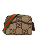 Monogram Jumbo GG Textured Dollar Calfskin Web Messenger Shoulder Bag Camel Ebony New Acero