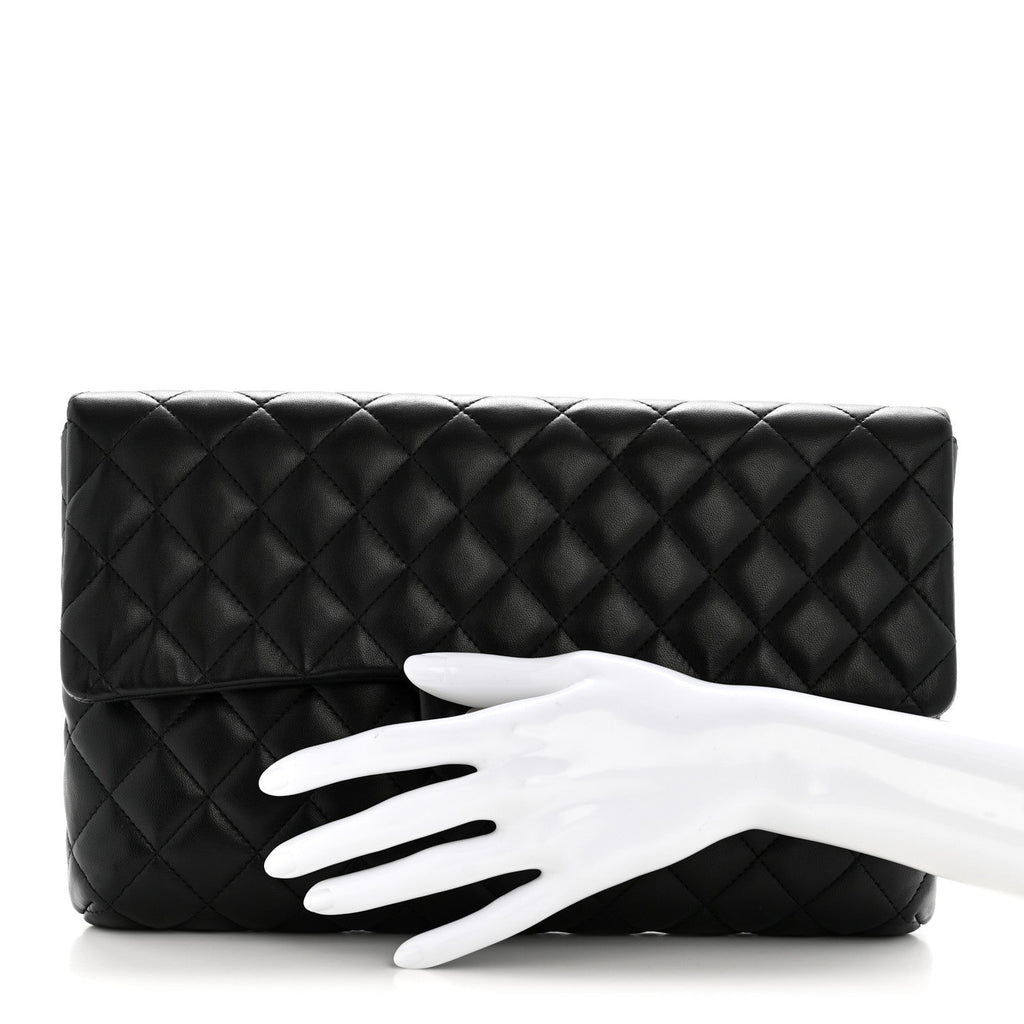 Lambskin Quilted Flap Clutch Black
