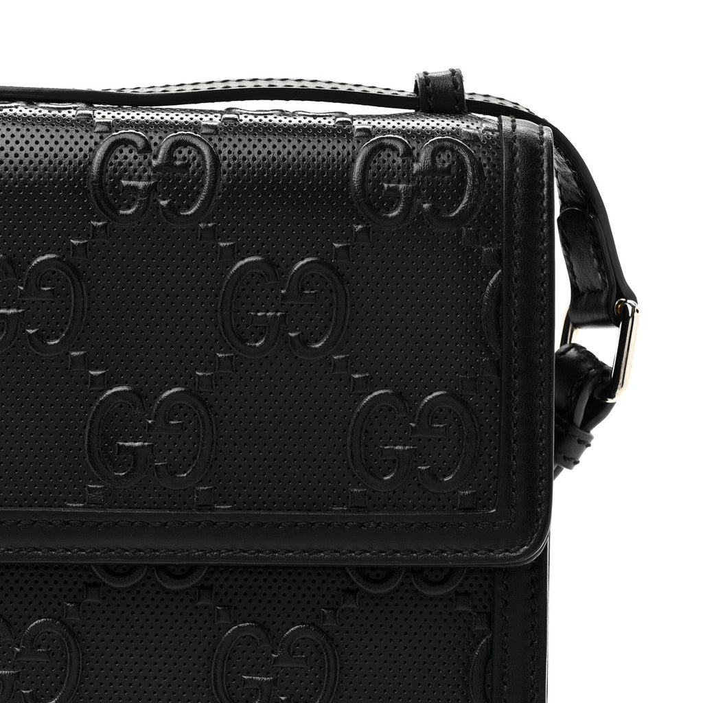 Calfskin GG Tennis Embossed Messenger Bag Black