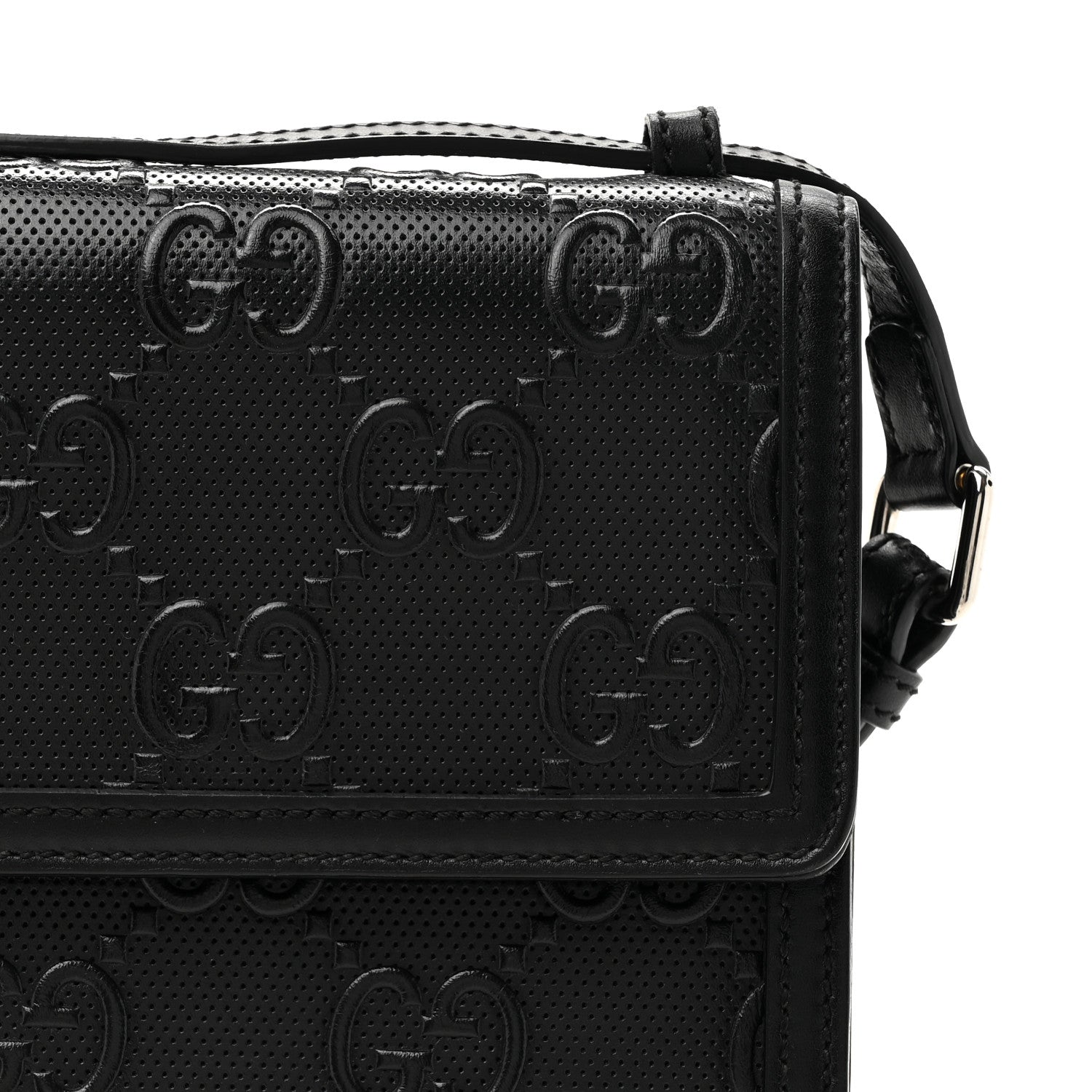 Calfskin GG Tennis Embossed Messenger Bag Black