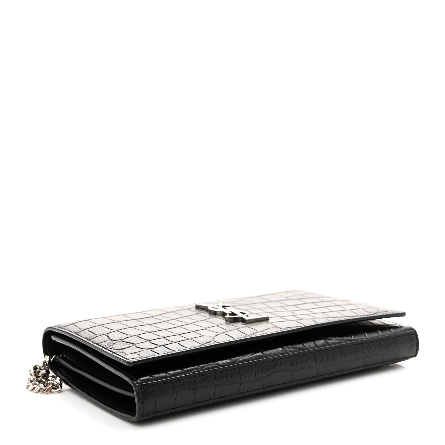 Calfskin Crocodile Embossed Cassandre Wallet On Chain WOC Black