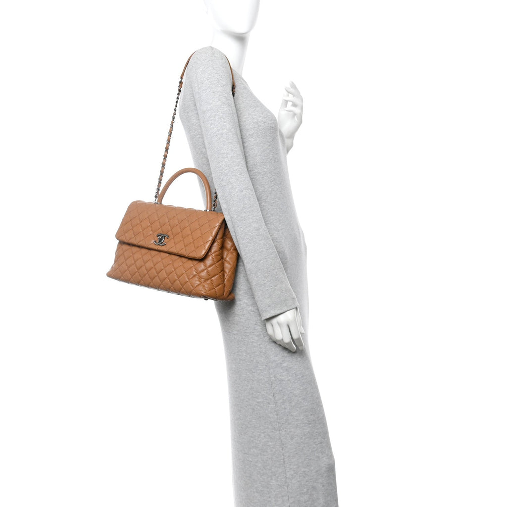 Caviar Quilted Medium Coco Handle Flap Camel