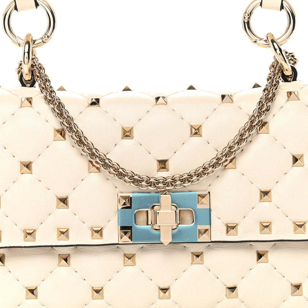 Nappa Small Rockstud Spike Shoulder Bag Light Ivory