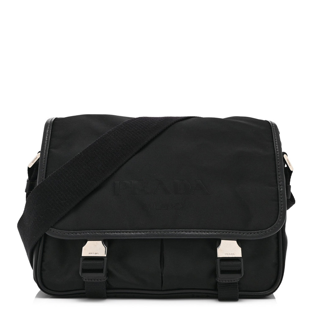Tessuto Nylon Saffiano Logo Messenger Bag Black